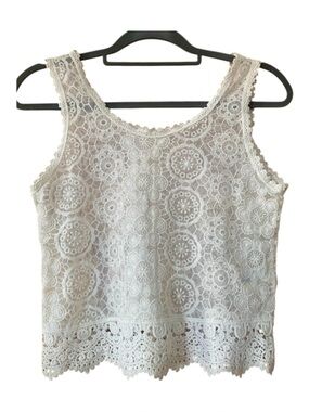 H&M White Lace Crochet Crop Top Boho Festival Sleeveless Sheer Floral